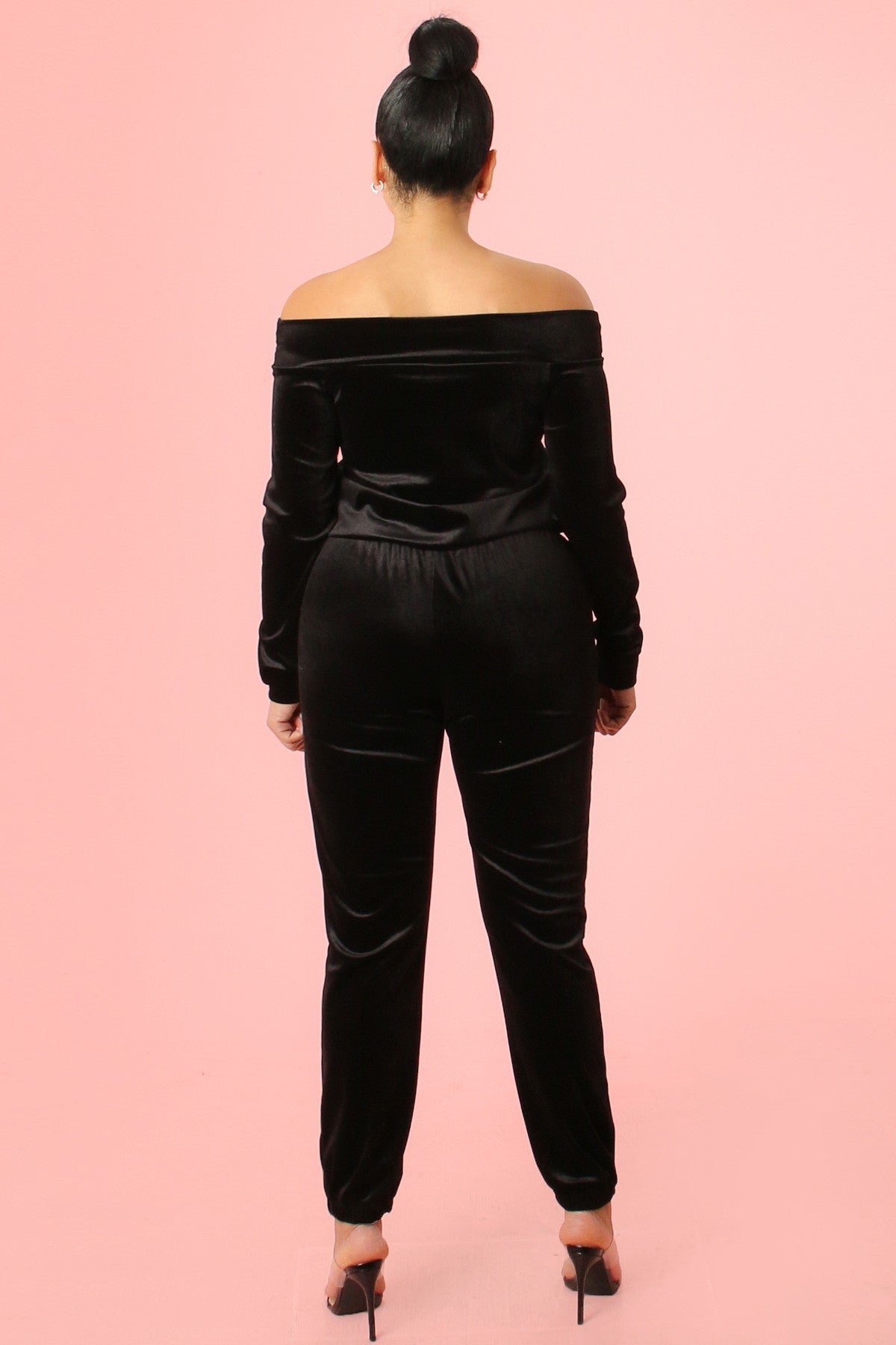 Velvet Off-the-Shoulder Jumpsuit