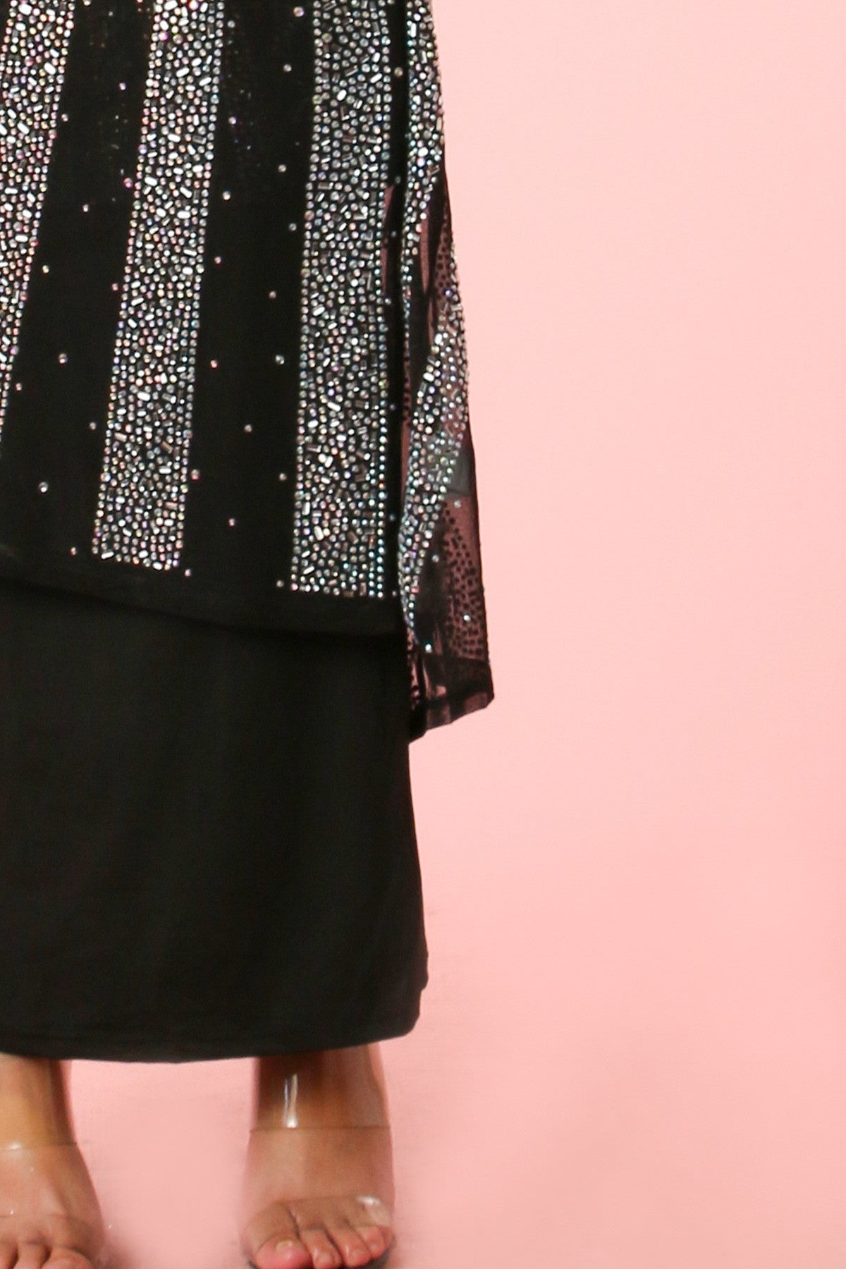 Rhinestone Bedazzled Long-Sleeve Dress
