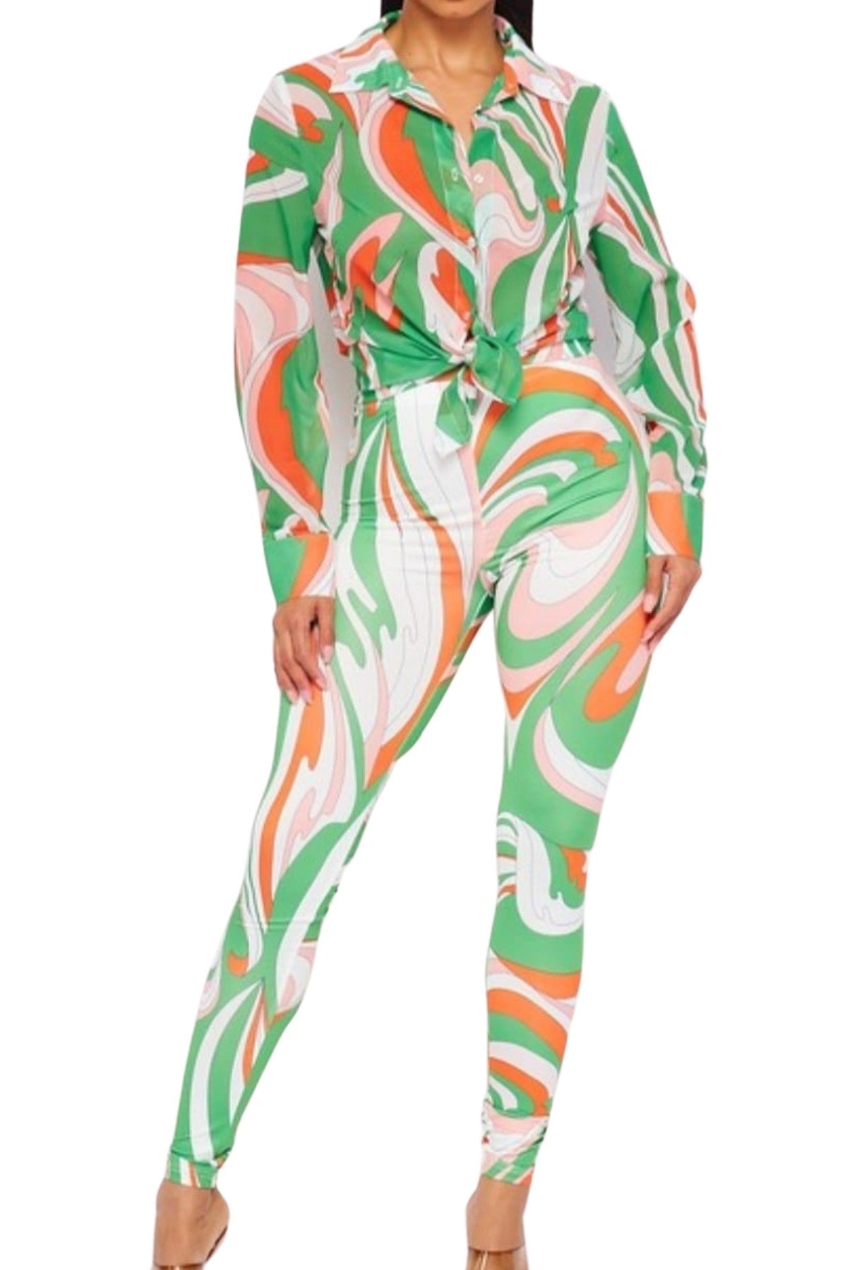 Spiral Colored 2-Piece Pants Set