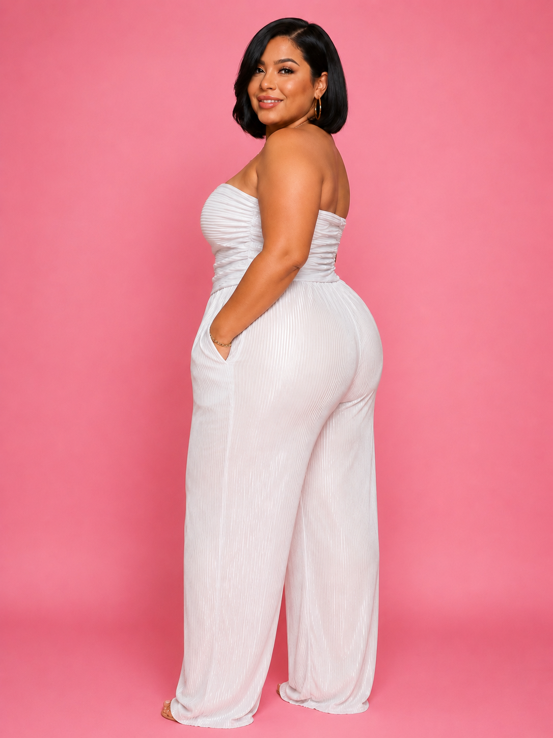 White Pleated Paradise Strapless Jumpsuit