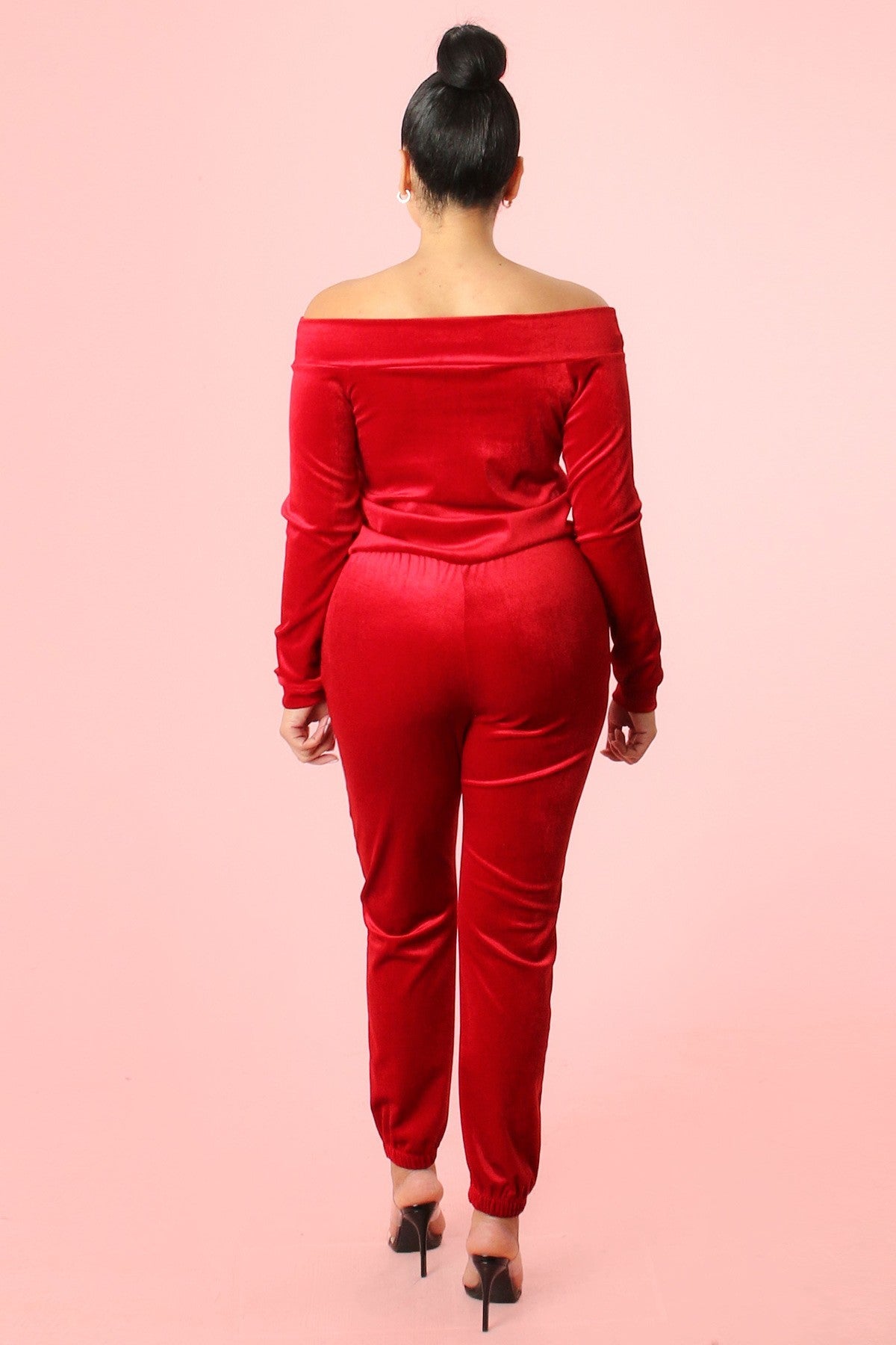 Velvet Off-the-Shoulder Jumpsuit