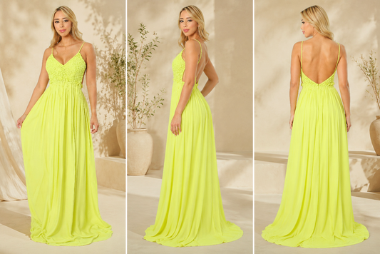 Lime Luxe Backless Maxi Dress