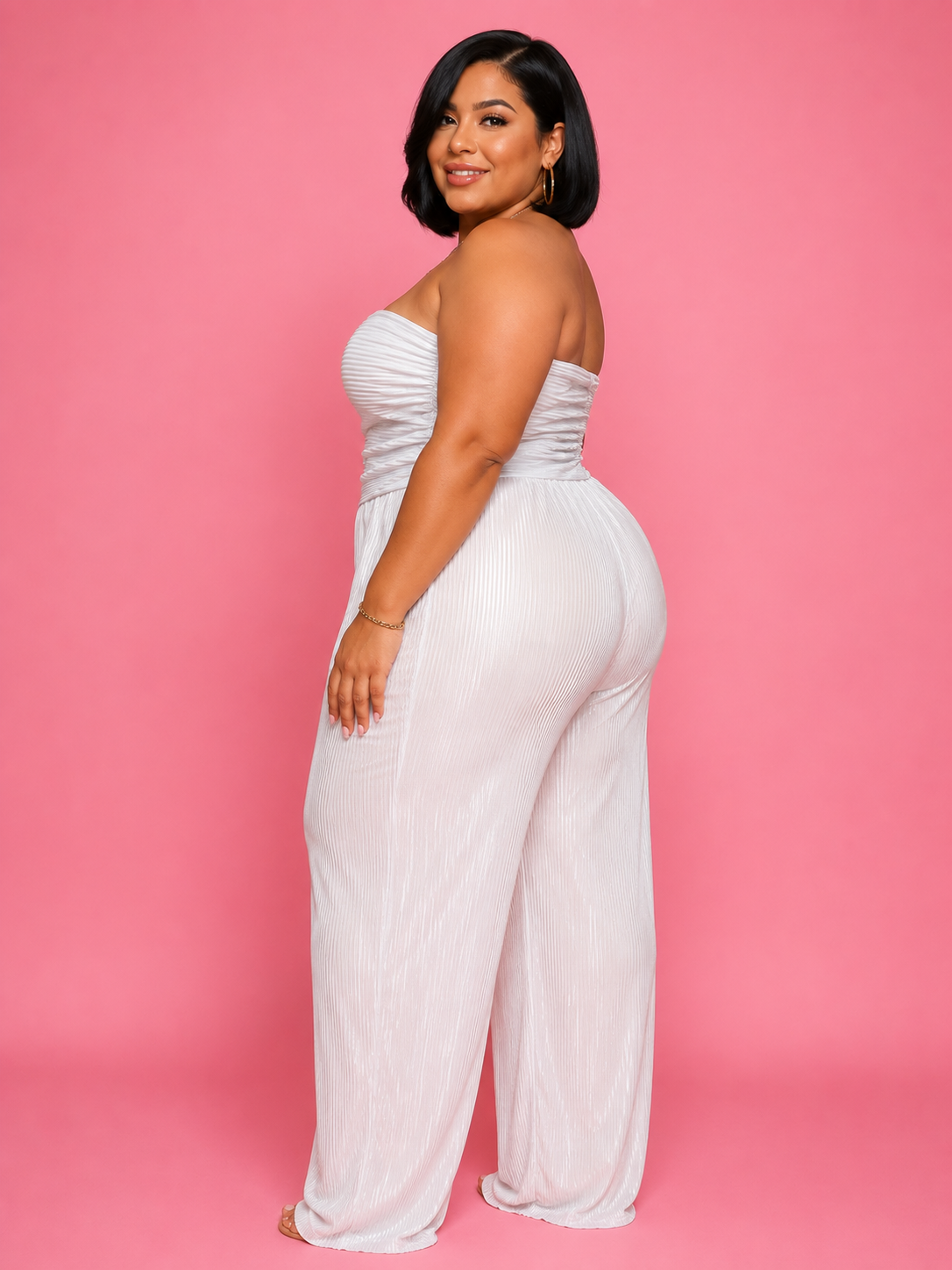 White Pleated Paradise Strapless Jumpsuit