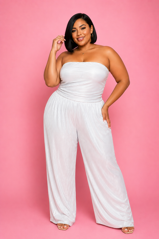 White Pleated Paradise Strapless Jumpsuit