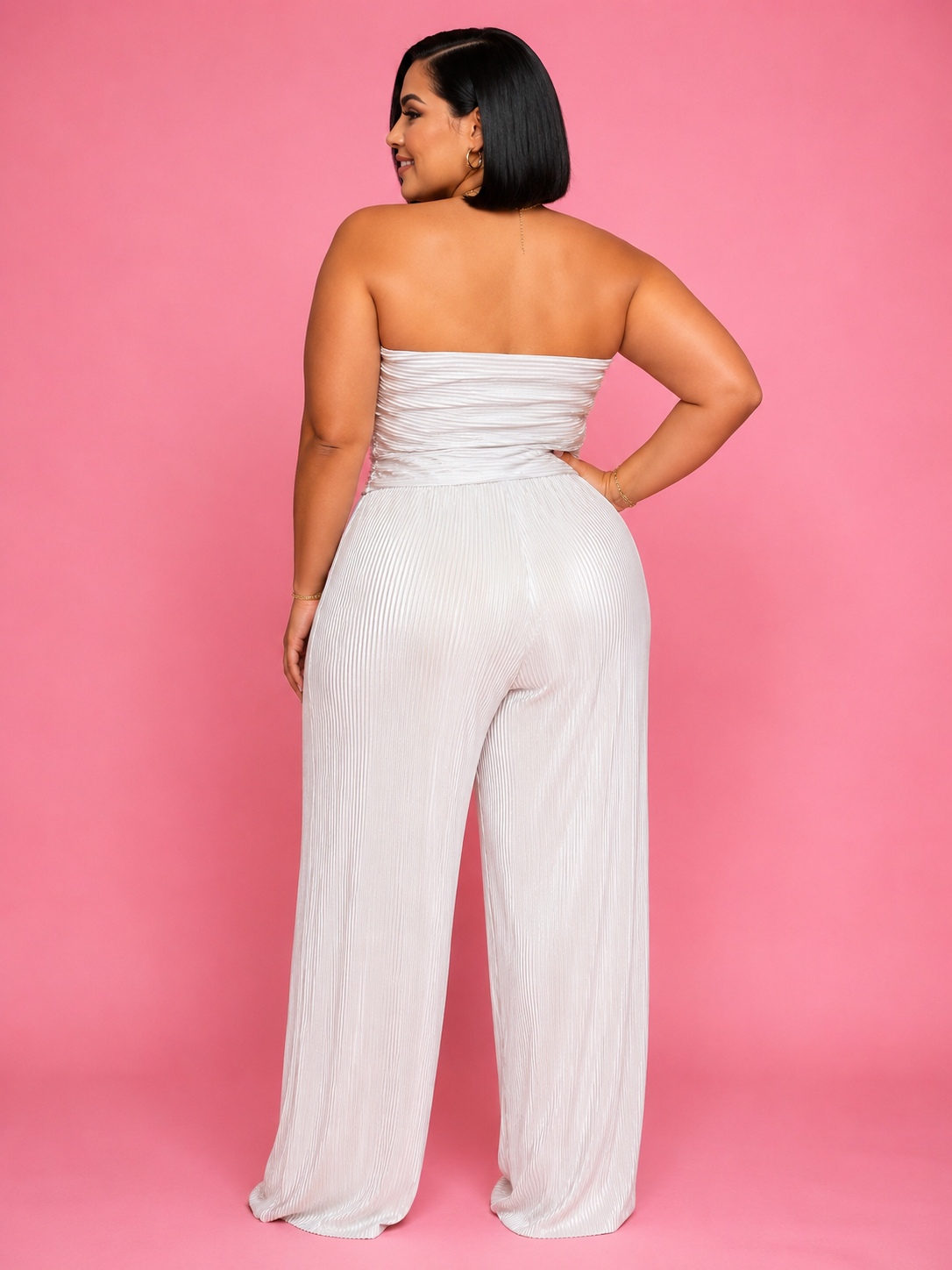 White Pleated Paradise Strapless Jumpsuit