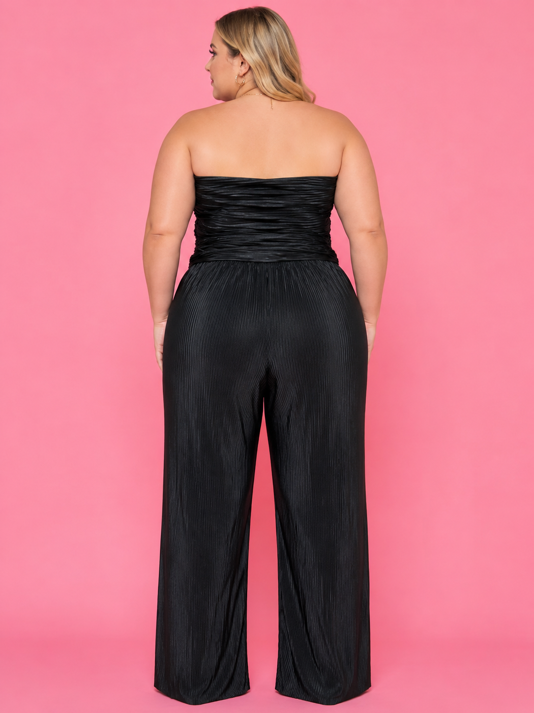 Black Pleated Paradise Strapless Jumpsuit