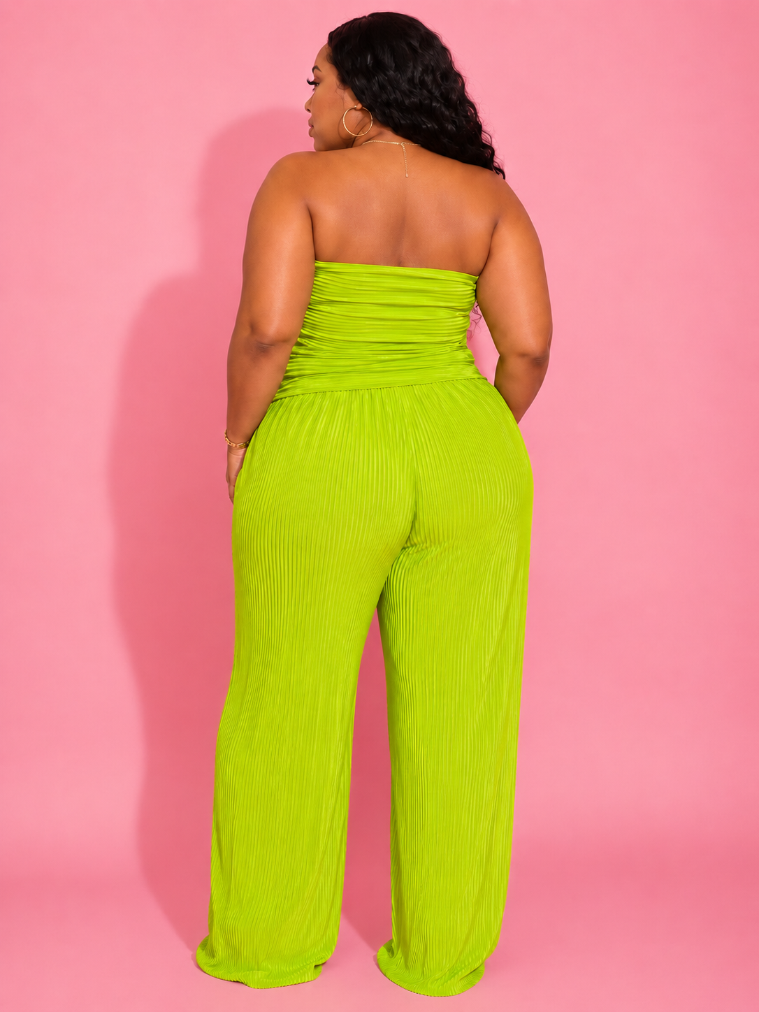 Neon Green Pleated Paradise Strapless Jumpsuit
