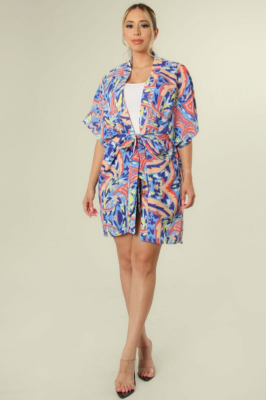MULTI PATTERN CARDIGAN AND SHORTS SET