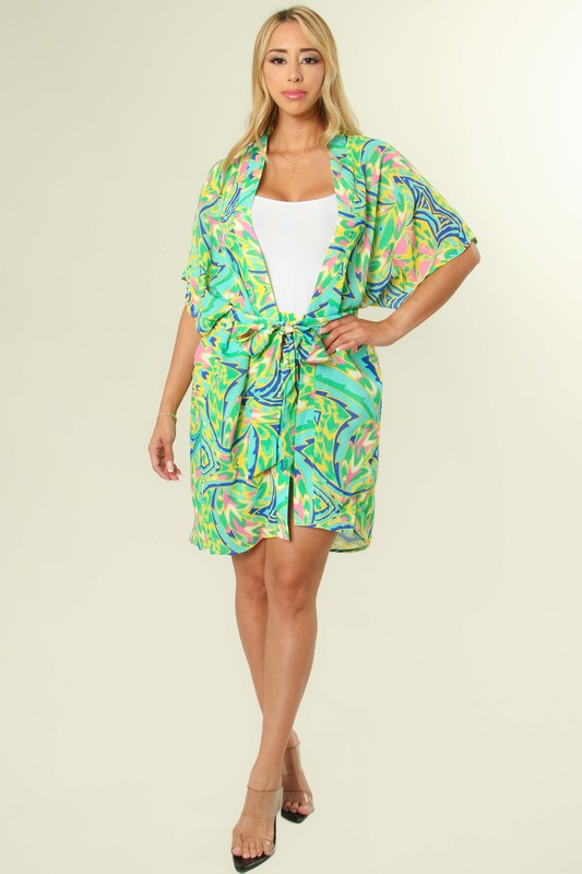 MULTI PATTERN CARDIGAN AND SHORTS SET