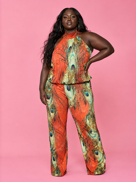 Orange Peacock Dreams Jumpsuit