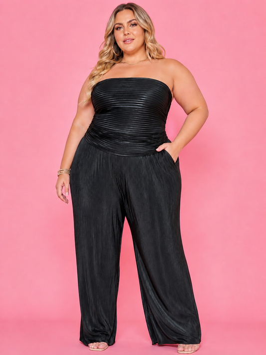 Black Pleated Paradise Strapless Jumpsuit