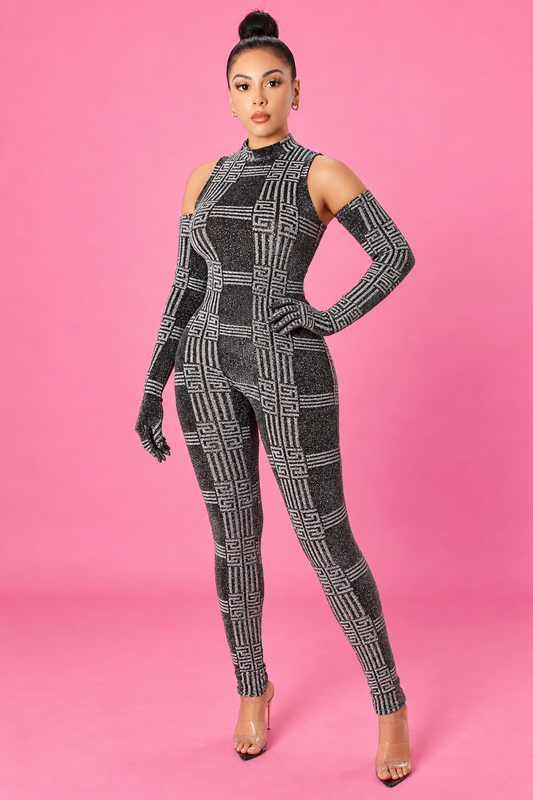 Skylight 3-Piece Set front pose with matching long gloves on pink background